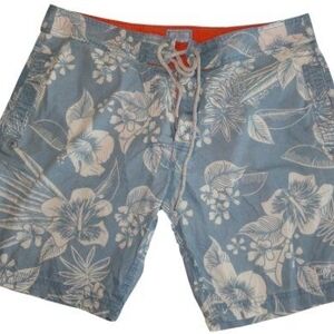 Superdry Blue and White Board Shorts with Floral Design
